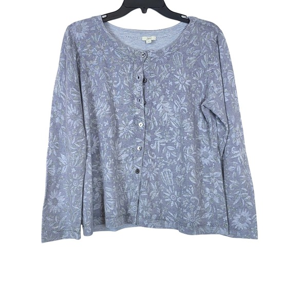 J. Jill Sweaters - J.Jill Womens Gray Floral Long‎ Sleeve Preppy Button Cardigan Small Cottagecore